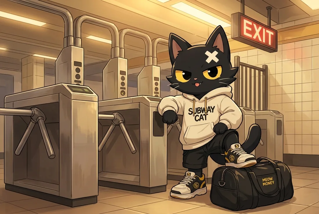 Subway Cat with the MEOW MONEY bag