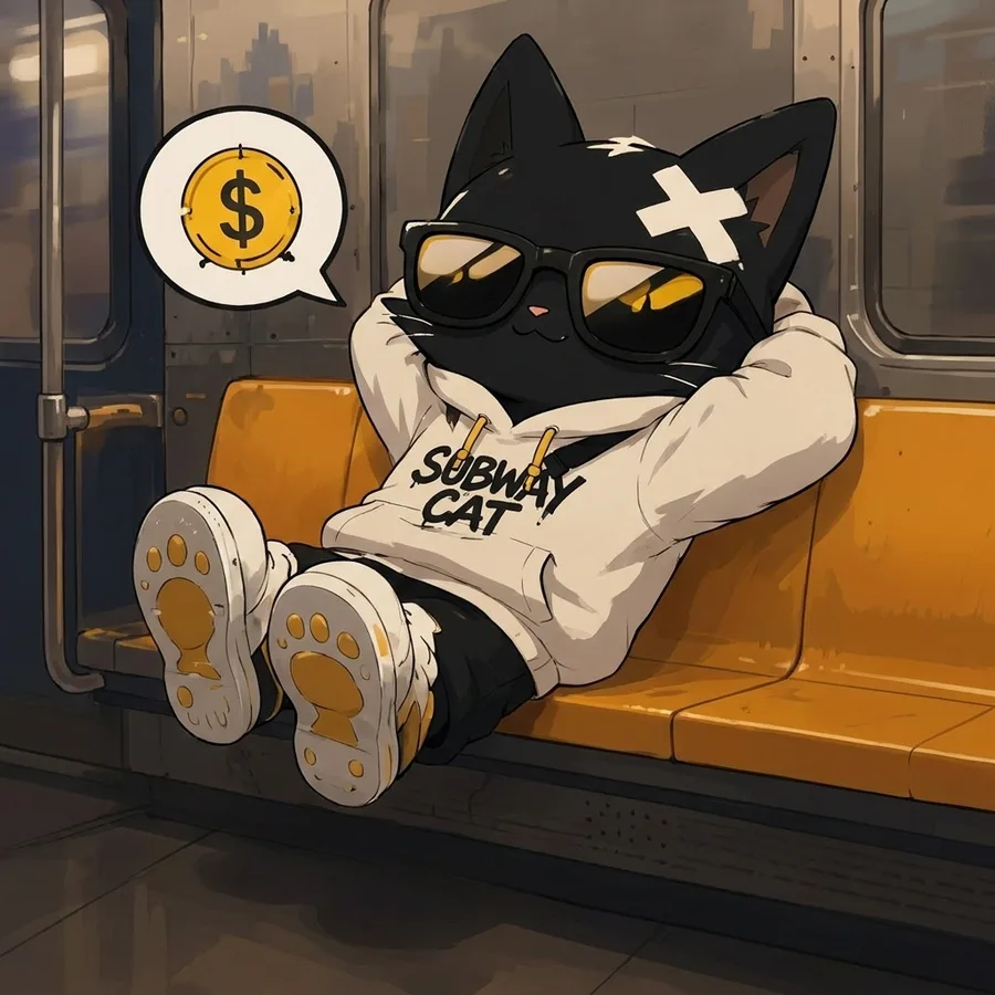 Subway Cat lounging on a bench in sunglasses